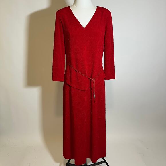 Vintage Connected Apparel Red 2 Piece Belted V-Neck Dress Womens Size 12 90s - Picture 1 of 10